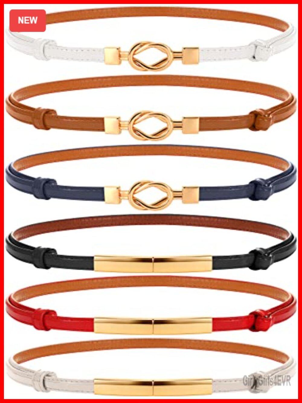 6 Pc Women Skinny PU Leather Belt Set Metal Buckle Adjustable